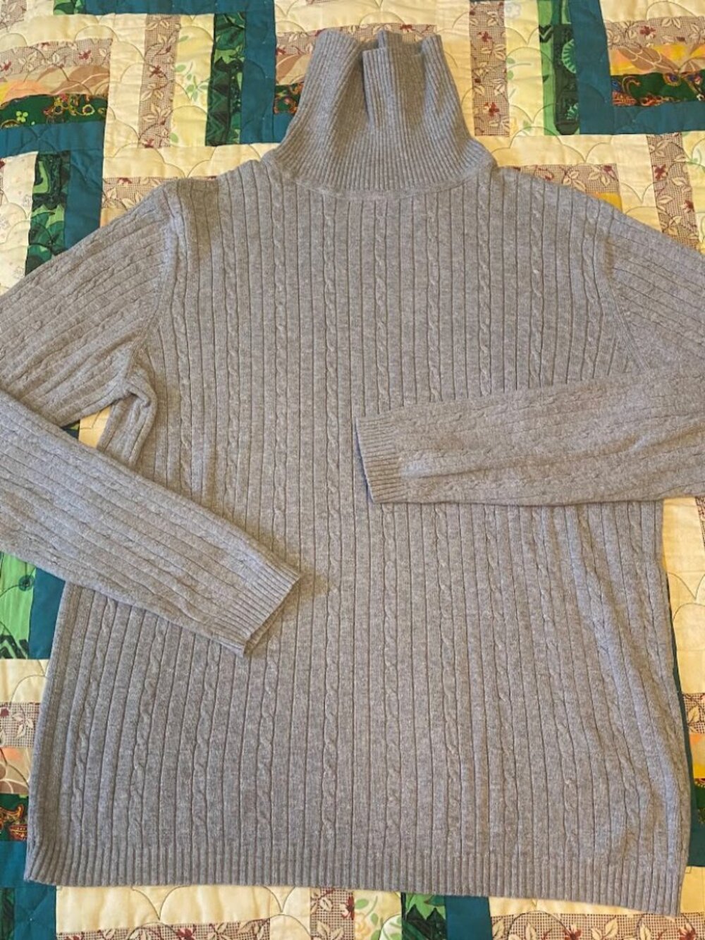 Silver Grey 100% Cotton Cable Knit Sweater - Women Medium